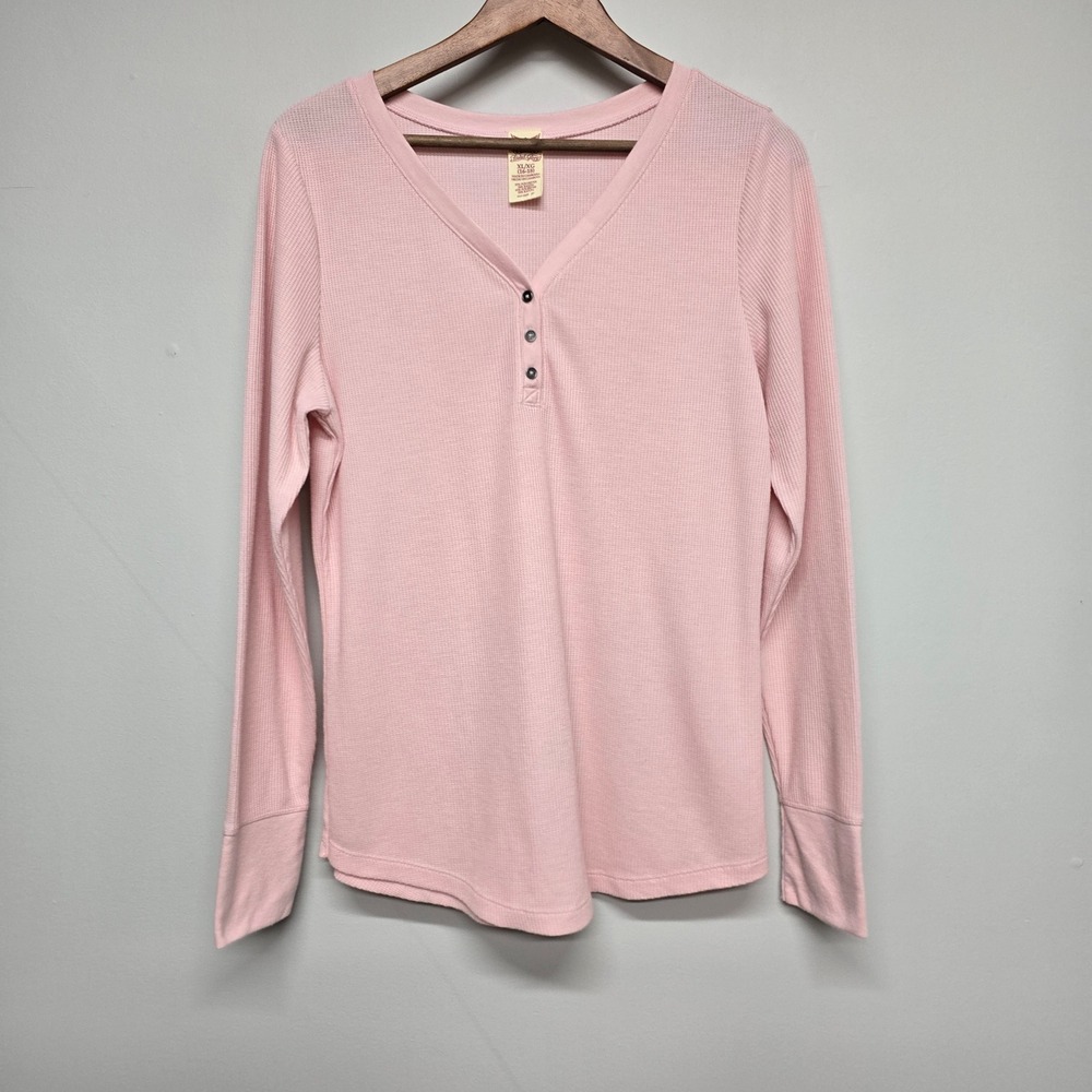 Faded Glory Henley Shirt Women XL Pink Polyester Rayon Waffle Knit Casual Top